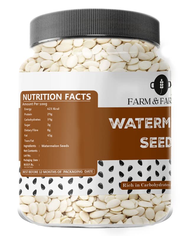 Farm & Farmers Raw Watermelon Seeds 500gm - Natural Watermelon Seeds for Eating High in Protein, Potassium, Magnesium & Iron Magaj Beej Tarbooj Seed for Energy
