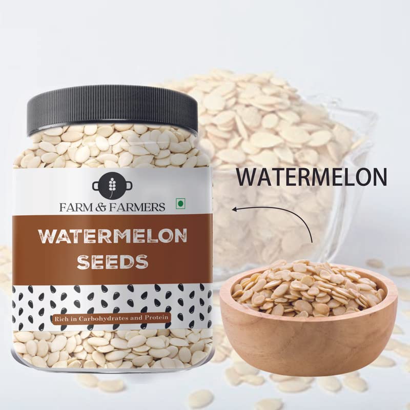 Farm & Farmers Raw Watermelon Seeds 500gm - Natural Watermelon Seeds for Eating High in Protein, Potassium, Magnesium & Iron Magaj Beej Tarbooj Seed for Energy