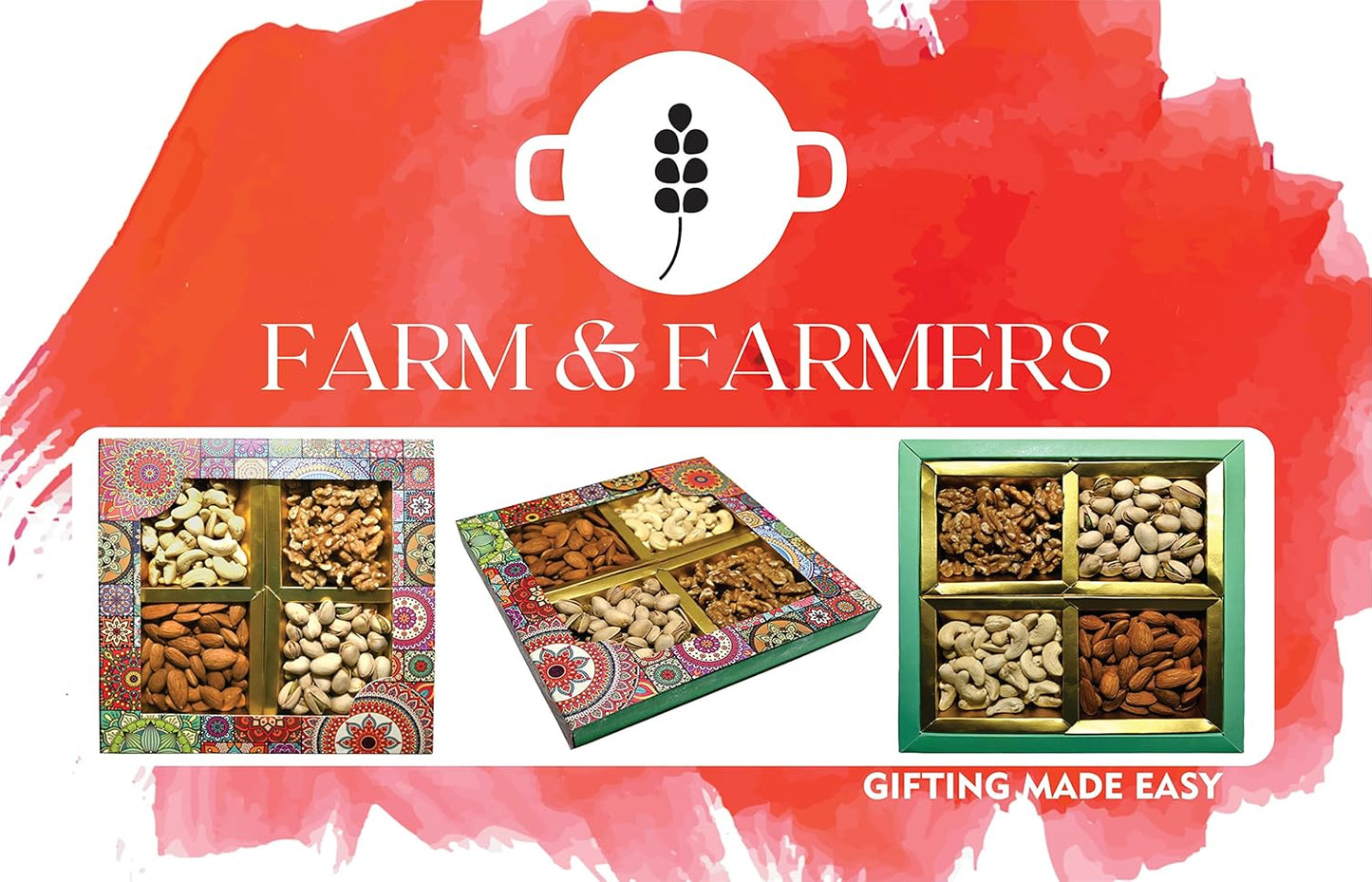 Farm & Farmers Almond, Cashew, Wallnut & Pista Dry Fruit Gift Hamper Pack Set Gift Box for Diwali | Dry Fruits Gifting Boxes | Festivals & Other Gifting Ocassion (450gm, Pack of 1)