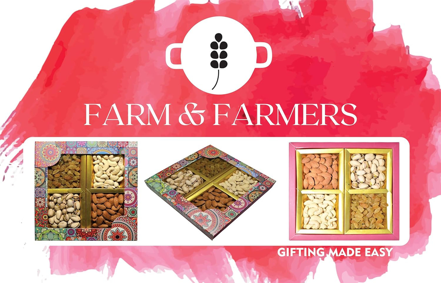 Farm & Farmers Almond, Cashew, Wallnut & Raisins Dry Fruit Gift Hamper Pack Set Gift Box for Diwali | Dry Fruits Gifting Boxes | Festivals & Other Gifting Ocassion (450gm, Pack of 1)