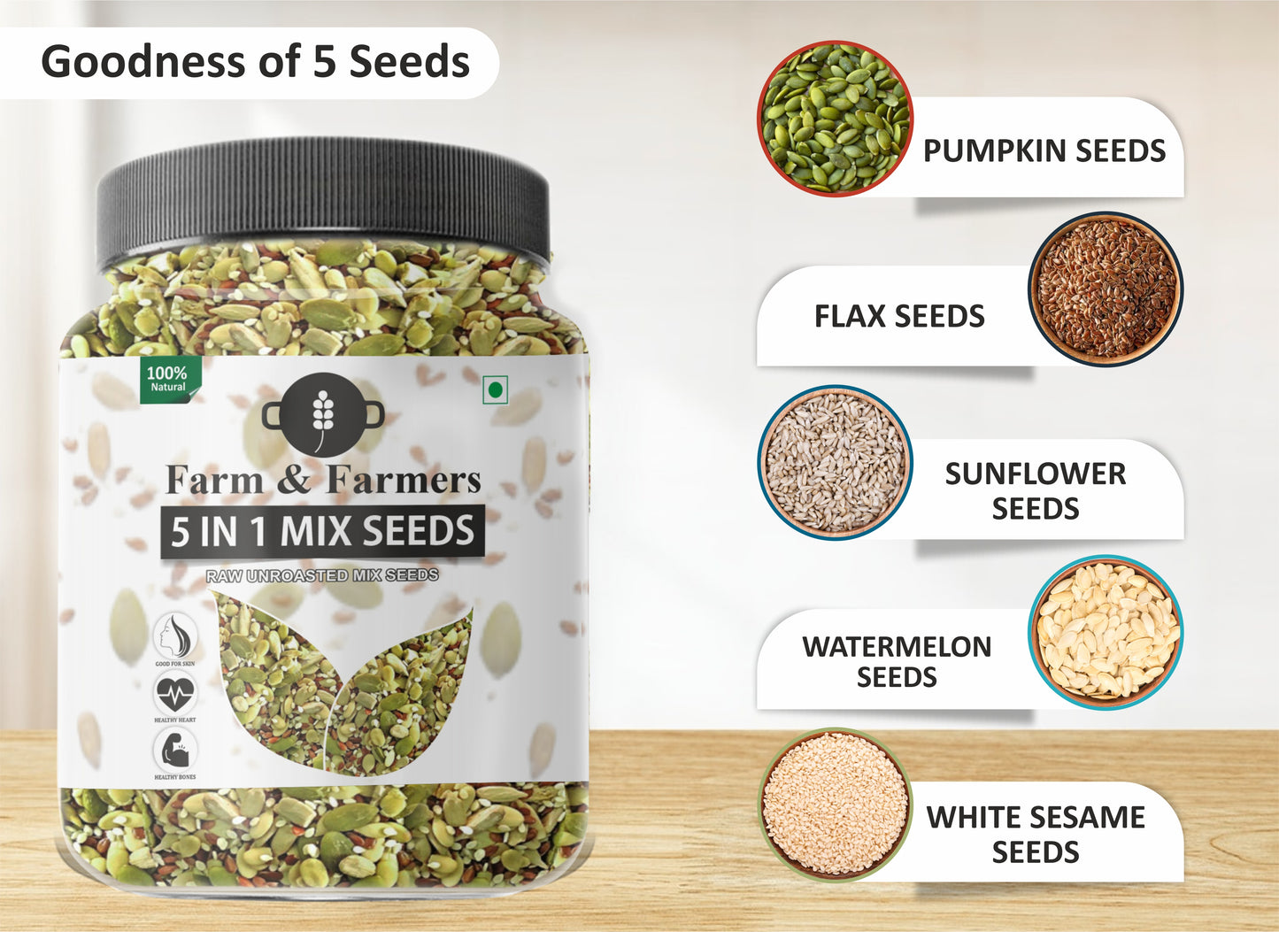 Organic Mixed Seeds Pack – 6 Super Seeds for Eating (Flax, Chia, Pumpkin, Sunflower Watermelon + 1 MIX SEEDS) 250gm Each | Rich in Antioxidants & Fiber