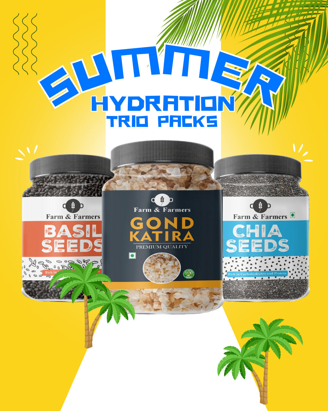 Summer Hydration Trio Packs (Pack of 3 Chia Seeds, Basil Seeds, Gond Katira)