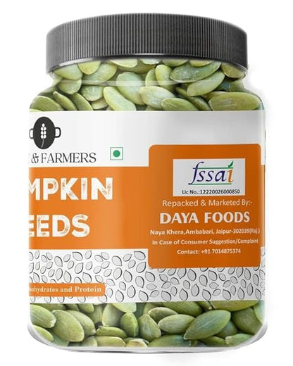 Farm & Farmers Raw Pumpkin Seeds 250Gm - Unroasted Pumpkin Seed Rich in Protein and AAA Grade Pumpkin Seeds | Source of Iron & Zinc | High Protein Fiber Rich Superfood Snack