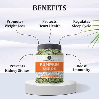 Farm & Farmers Raw Pumpkin Seeds 250Gm - Unroasted Pumpkin Seed Rich in Protein and AAA Grade Pumpkin Seeds | Source of Iron & Zinc | High Protein Fiber Rich Superfood Snack