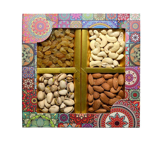 Farm & Farmers Almond, Cashew, Wallnut & Raisins Dry Fruit Gift Hamper Pack Set Gift Box for Diwali | Dry Fruits Gifting Boxes | Festivals & Other Gifting Ocassion (450gm, Pack of 1)