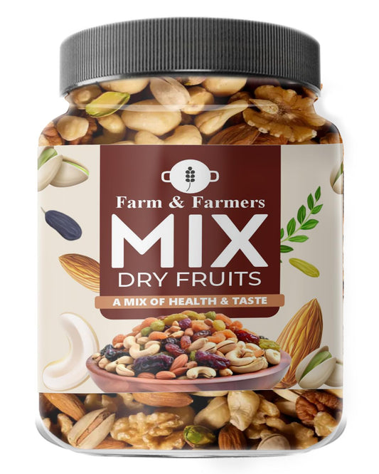 Farm & Farmers Mix Dry Fruits – Healthy Blend of Almonds, Cashews, Walnuts, Pistachios, Raisins & More – Rich in Nutrients, Perfect for Snacking & Gifting – 100% Natural, No Added Preservatives – 250g Jar