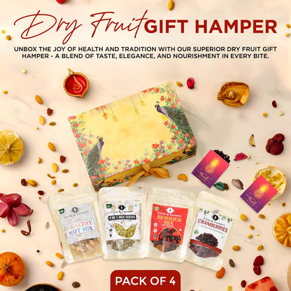 Farm & Farmers Premium Dry Fruit Diwali Gift Hamper | Nut Mix, 5 in 1 Mix Seeds, Cranberries, Berries Mix | Healthy Snacks Gift Box for Corporate Gifting & Festive Deepawali Gift (Pack of 4 x 80g)