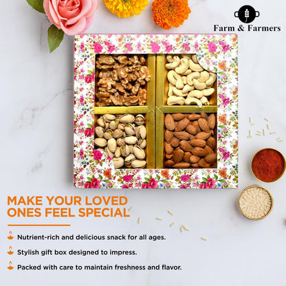 Farm & Farmers Almond, Cashew, Wallnut & Pista Dry Fruit Gift Hamper Pack Set Gift Box for Diwali | Dry Fruits Gifting Boxes | Festivals & Other Ocassions (450gm, Pack of 1)