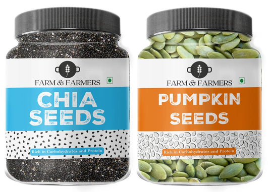 Farm & Farmers Combo of Healthy Organic Chia and Pumpkin Seeds Mix Superfoods for Eating Rich in Antioxidants Vitamins & Minerals (Chia Pumpkin Seeds - 250 Grams Each)