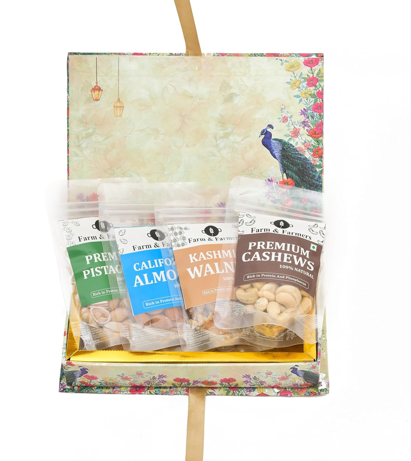 Farm & Farmers Premium Dry Fruit Diwali Gift Hamper | Walnuts, Cashews, Pistachios, Almonds | Healthy Snacks Gift Box | Corporate & Festive Deepawali Gift (Pack of 4 x 80g)