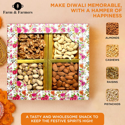 Farm & Farmers Almond, Cashew, Wallnut & Pista Dry Fruit Gift Hamper Pack Set Gift Box for Diwali | Dry Fruits Gifting Boxes | Festivals & Other Ocassions (450gm, Pack of 1)
