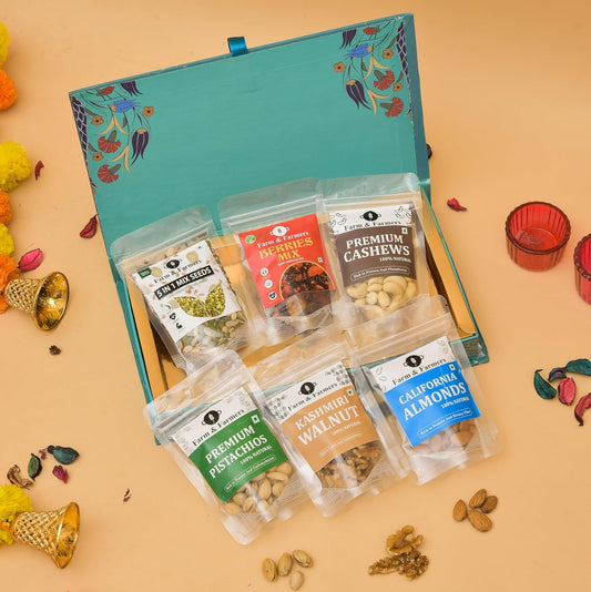 Farm & Farmers Premium Dry Fruit Gift Hamper – Healthy Diwali & Corporate Gift Box (Pack of 6 x 80g) | Assorted Dry Fruits & Nuts for Festive Gifting