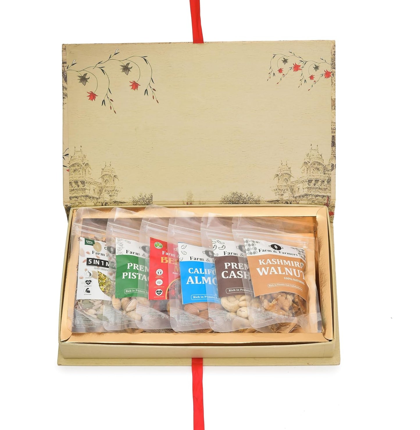 Farm & Farmers Premium Dry Fruit Gift Hamper (Pack of 6 x 80g) – Healthy Diwali & Corporate Festive Gift Box | Assorted Nuts & Dry Fruits for Gifting