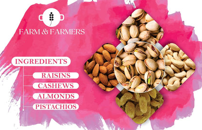 Farm & Farmers Almond, Cashew, Wallnut & Raisins Dry Fruit Gift Hamper Pack Set Gift Box for Diwali | Dry Fruits Gifting Boxes | Festivals & Other Ocassions (450gm, Pack of 1)