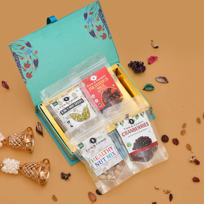 Farm & Farmers Premium Dry Fruit Diwali Gift Hamper | Mix Nutes, 5 in 1 Mix Seeds, Cranberries, Berries Mix| Healthy Snacks Gift Box | Corporate & Festive Deepawali Gift (Pack of 4 x 80g)
