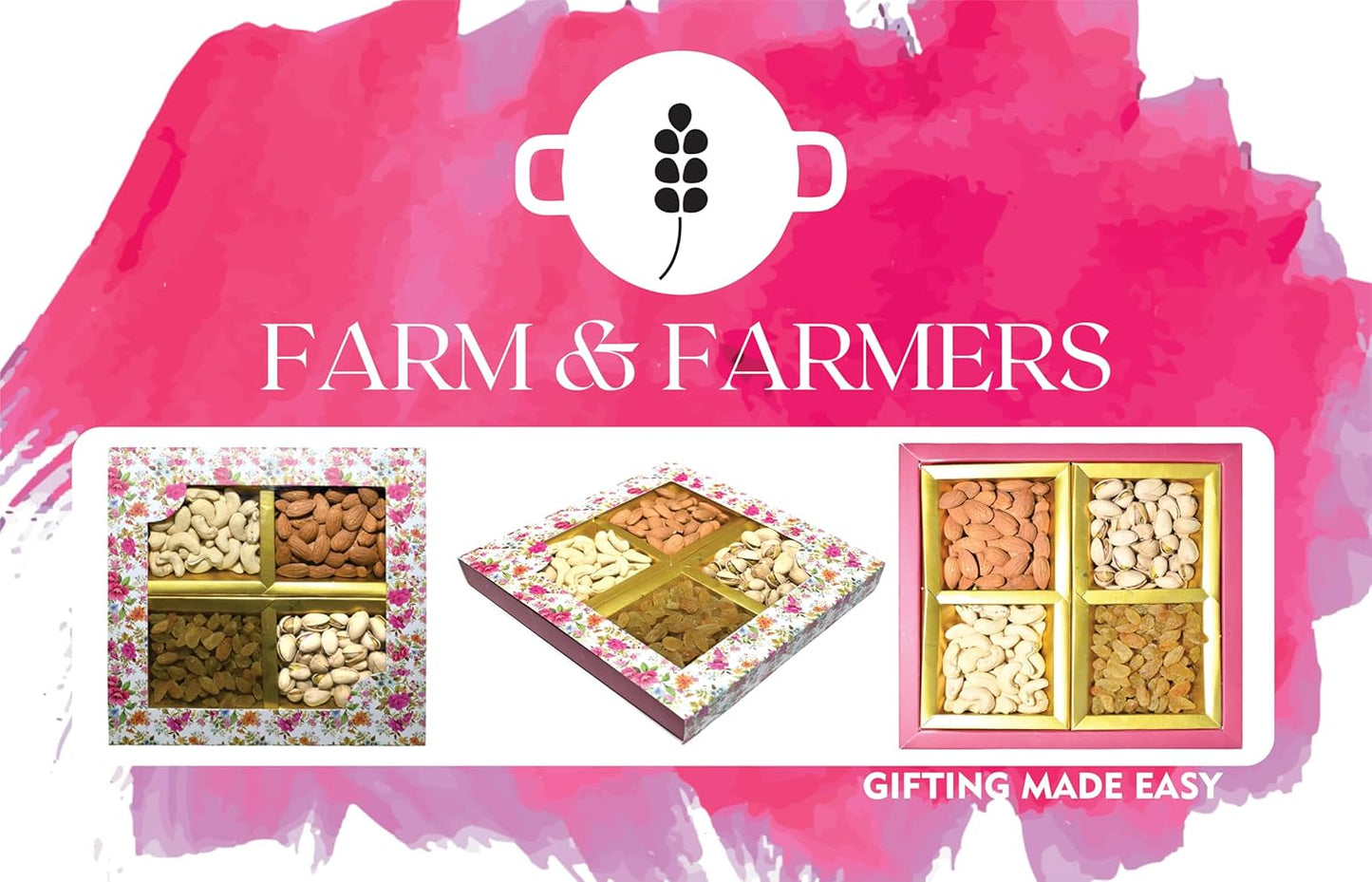 Farm & Farmers Almond, Cashew, Wallnut & Raisins Dry Fruit Gift Hamper Pack Set Gift Box for Diwali | Dry Fruits Gifting Boxes | Festivals & Other Ocassions (450gm, Pack of 1)