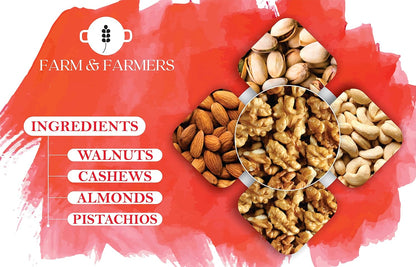 Farm & Farmers Almond, Cashew, Wallnut & Pista Dry Fruit Gift Hamper Pack Set Gift Box for Diwali | Dry Fruits Gifting Boxes | Festivals & Other Gifting Ocassion (450gm, Pack of 1)