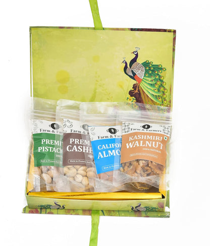 Farm & Farmers Premium Dry Fruit Diwali Gift Hamper | Walnuts, Cashews, Pistachios, Almonds | Healthy Snacks Gift Box for Corporate Gifting & Festive Deepawali Gift (Pack of 4 x 80g)