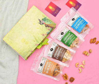 Farm & Farmers Premium Dry Fruit Diwali Gift Hamper | Walnuts, Cashews, Pistachios, Almonds | Healthy Snacks Gift Box for Corporate Gifting & Festive Deepawali Gift (Pack of 4 x 80g)