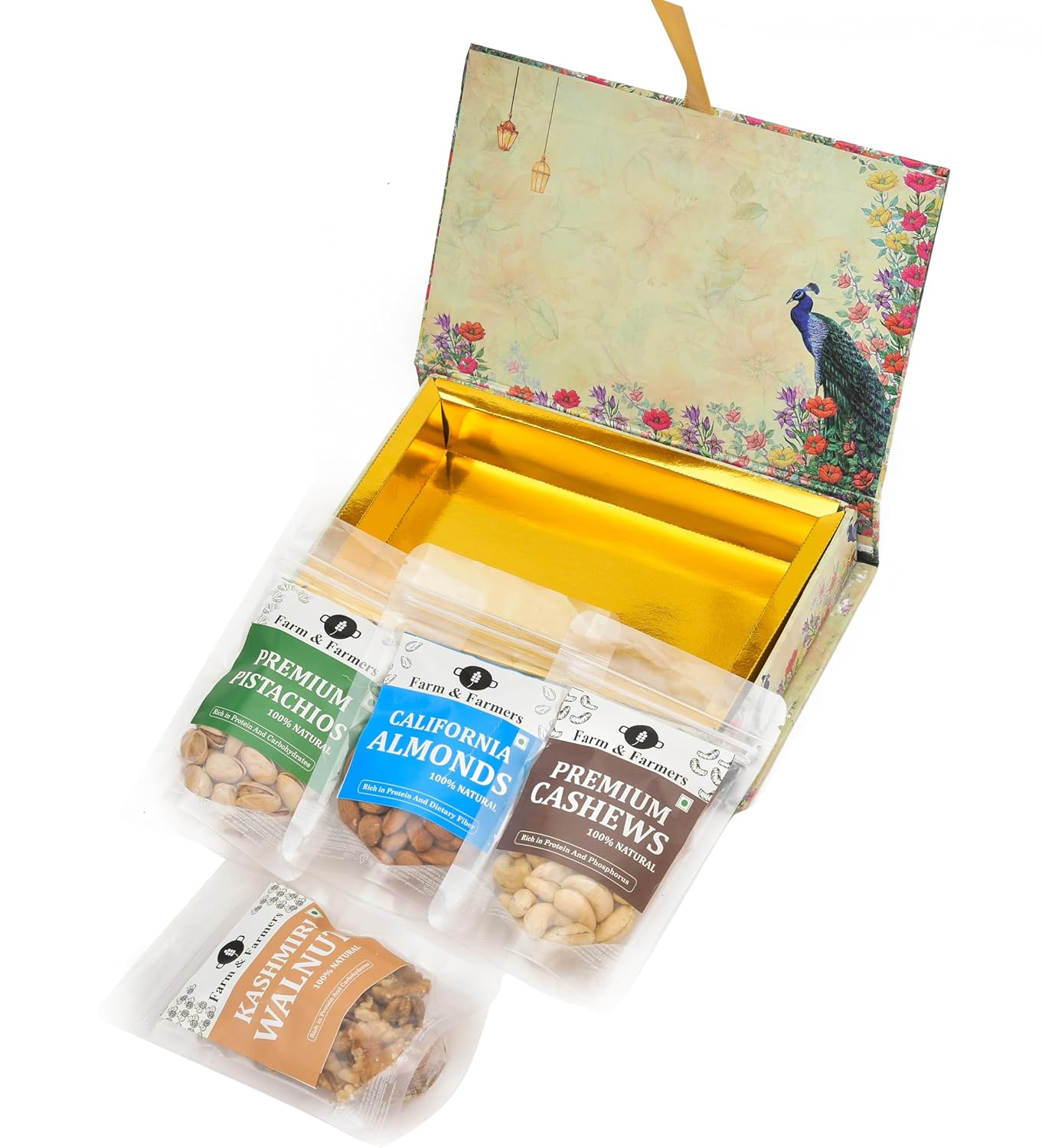 Farm & Farmers Premium Dry Fruit Diwali Gift Hamper | Walnuts, Cashews, Pistachios, Almonds | Healthy Snacks Gift Box | Corporate & Festive Deepawali Gift (Pack of 4 x 80g)