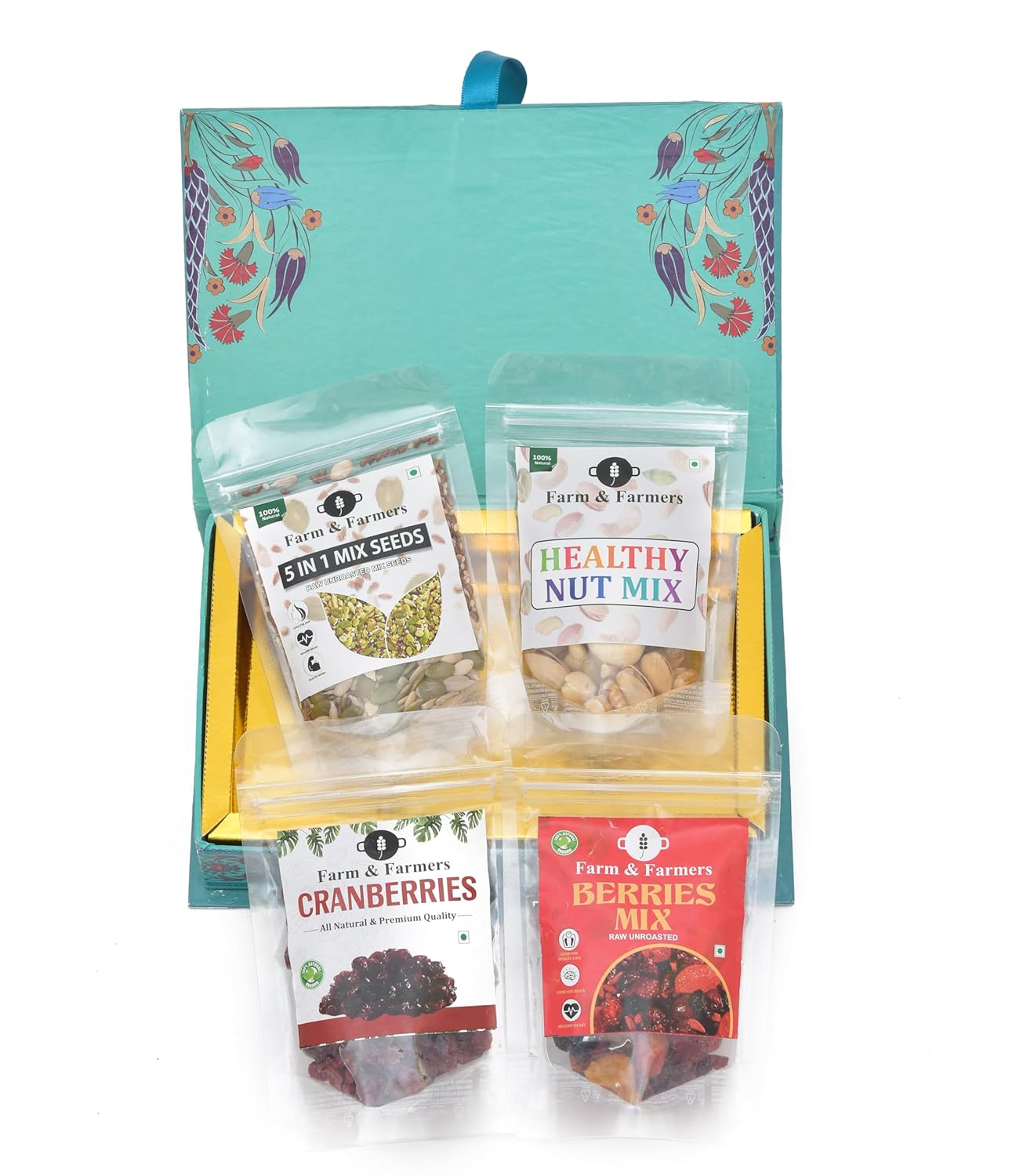 Farm & Farmers Premium Dry Fruit Diwali Gift Hamper | Mix Nutes, 5 in 1 Mix Seeds, Cranberries, Berries Mix| Healthy Snacks Gift Box | Corporate & Festive Deepawali Gift (Pack of 4 x 80g)