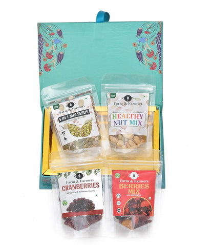 Farm & Farmers Premium Dry Fruit Diwali Gift Hamper | Mix Nutes, 5 in 1 Mix Seeds, Cranberries, Berries Mix| Healthy Snacks Gift Box | Corporate & Festive Deepawali Gift (Pack of 4 x 80g)