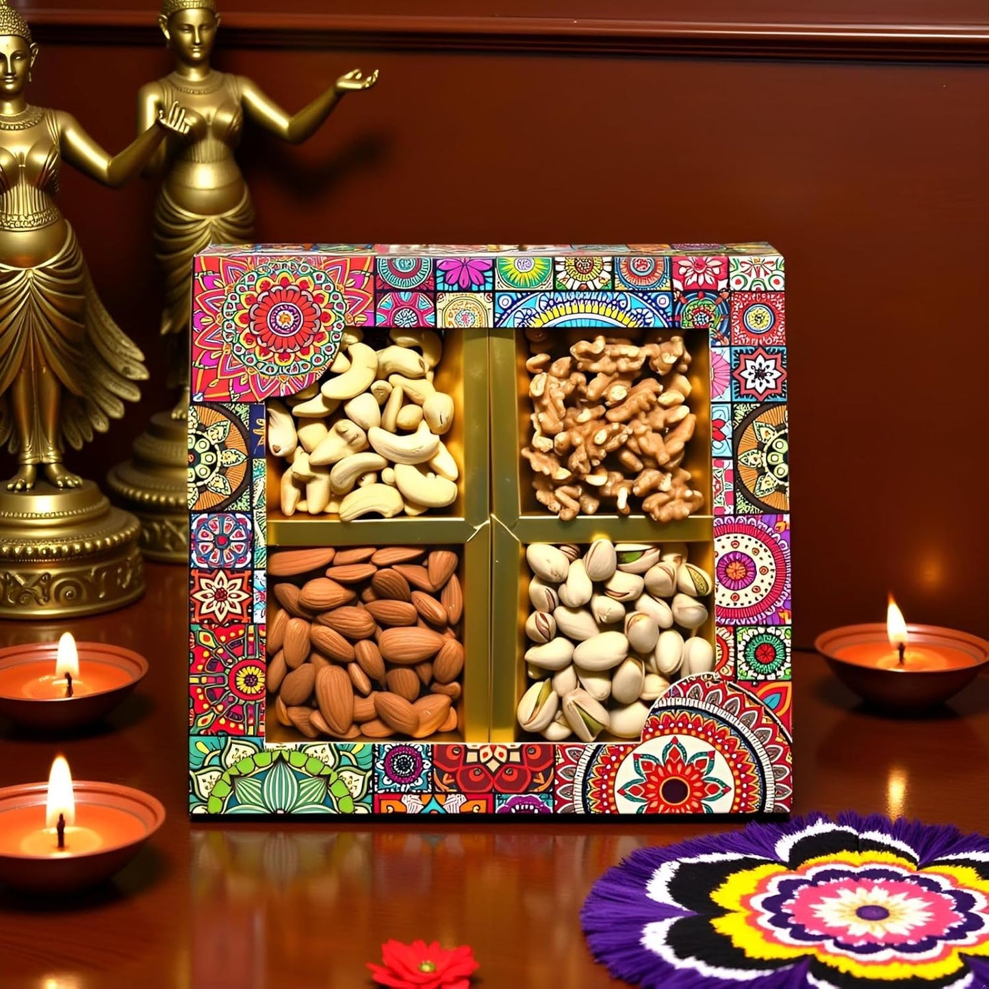 Farm & Farmers Almond, Cashew, Wallnut & Pista Dry Fruit Gift Hamper Pack Set Gift Box for Diwali | Dry Fruits Gifting Boxes | Festivals & Other Ocassions (450gm, Pack of 1)