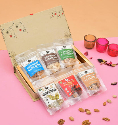Farm & Farmers Premium Dry Fruit Gift Hamper (Pack of 6 x 80g) – Healthy Diwali & Corporate Festive Gift Box | Assorted Nuts & Dry Fruits for Gifting