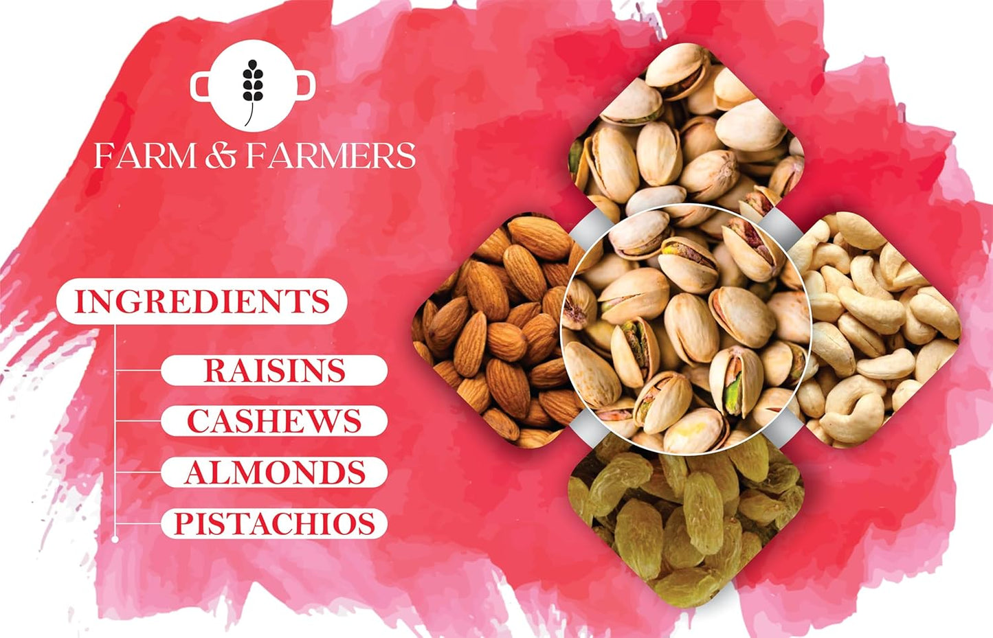 Farm & Farmers Almond, Cashew, Wallnut & Raisins Dry Fruit Gift Hamper Pack Set Gift Box for Diwali | Dry Fruits Gifting Boxes | Festivals & Other Gifting Ocassion (450gm, Pack of 1)