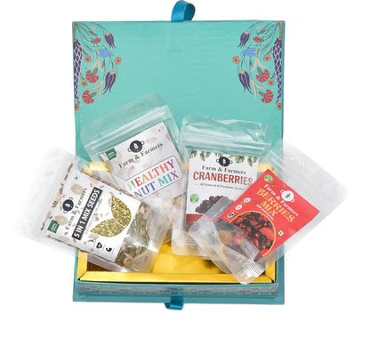 Farm & Farmers Premium Dry Fruit Diwali Gift Hamper | Mix Nutes, 5 in 1 Mix Seeds, Cranberries, Berries Mix| Healthy Snacks Gift Box | Corporate & Festive Deepawali Gift (Pack of 4 x 80g)