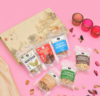 Farm & Farmers Premium Dry Fruit Gift Hamper (Pack of 6 x 80g) – Healthy Diwali & Corporate Festive Gift Box | Assorted Nuts & Dry Fruits for Gifting