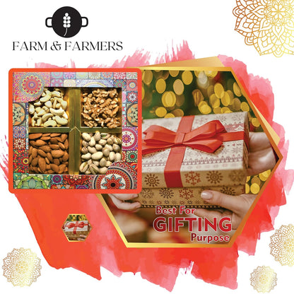 Farm & Farmers Almond, Cashew, Wallnut & Pista Dry Fruit Gift Hamper Pack Set Gift Box for Diwali | Dry Fruits Gifting Boxes | Festivals & Other Gifting Ocassion (450gm, Pack of 1)