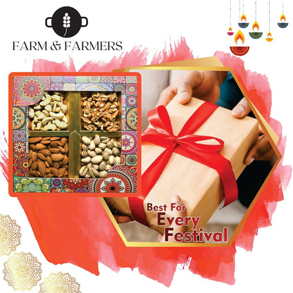 Farm & Farmers Almond, Cashew, Wallnut & Pista Dry Fruit Gift Hamper Pack Set Gift Box for Diwali | Dry Fruits Gifting Boxes | Festivals & Other Gifting Ocassion (450gm, Pack of 1)