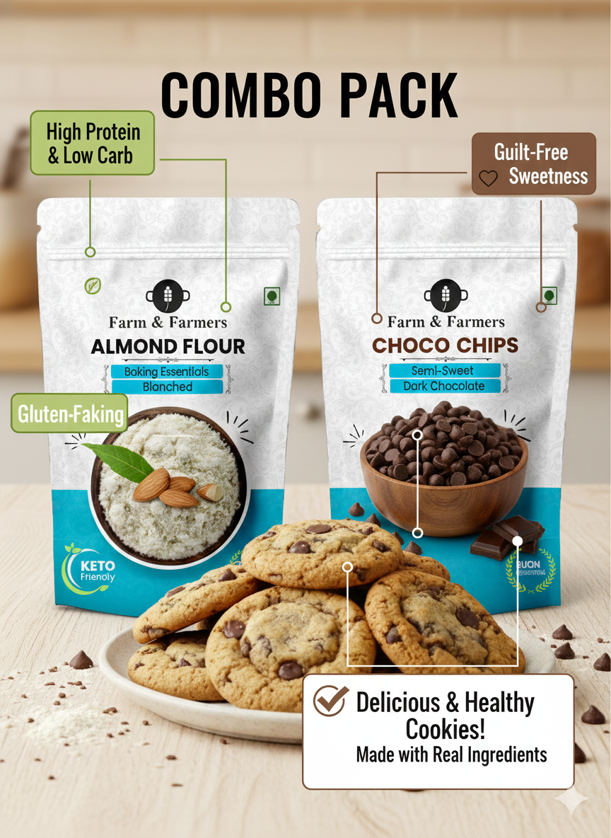 Farm & Farmers Gluten-Free Almond Flour (250g/500g/1kg) + Vegan Dark Choco Chips (200g) Combo