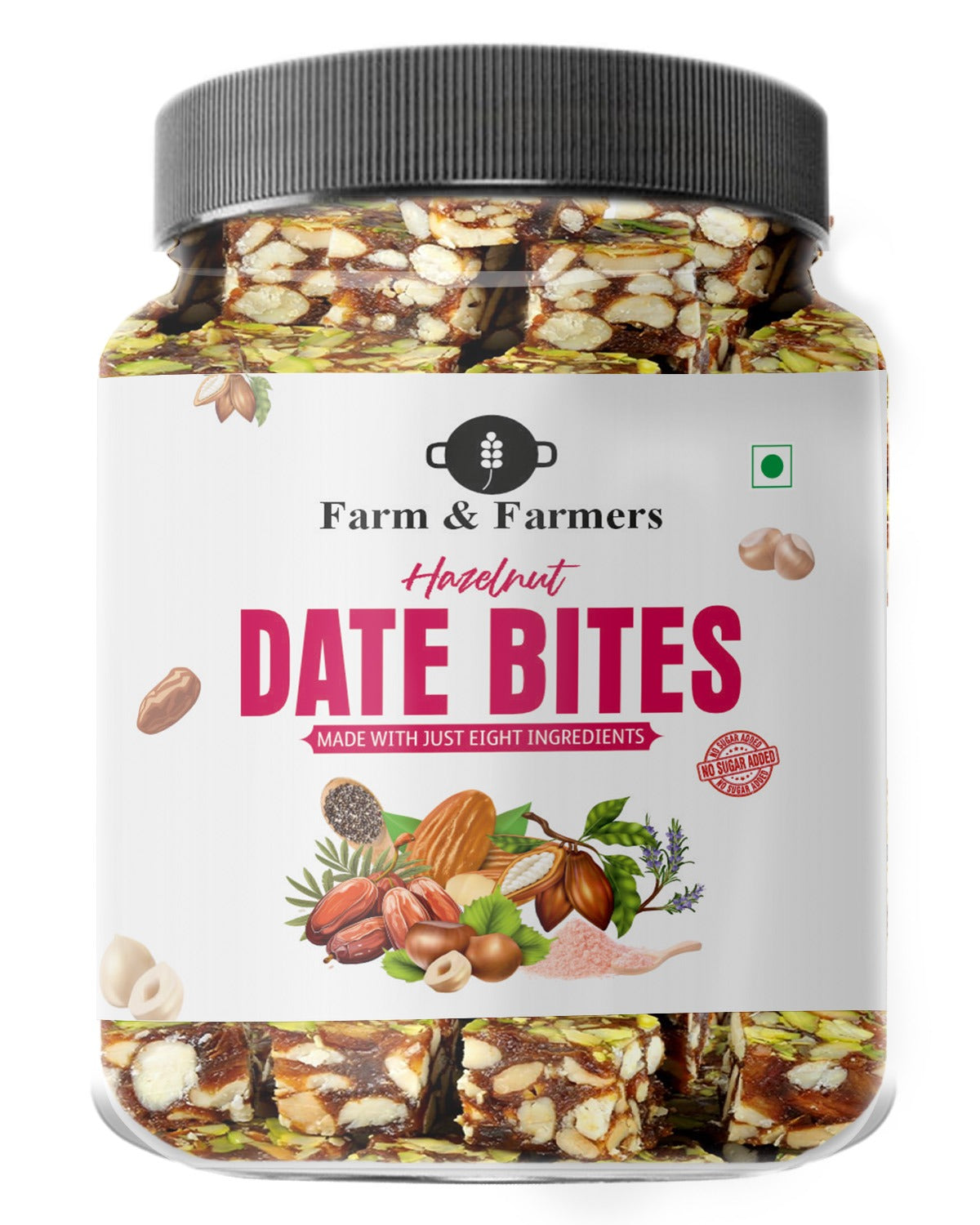Farm & Farmers Hazelnut Date Bites 180/360gm | Dates Barfi Made with Dates, Dry Fruits, Honey and Desi Ghee | Healthy Snacks Sweets,Gluten Free, No Added Sugar, Perfect for Gifting