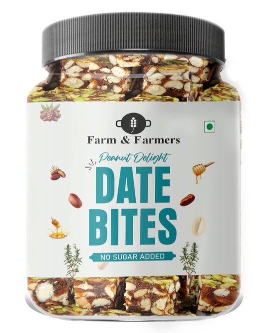 Farm & Farmers Peanut Delight Date Bites 180gm | Dates Barfi Made with Dates, Dry Fruits, Honey and Desi Ghee | Healthy Snacks Sweets,Gluten Free, No Added Sugar, Perfect for Gifting